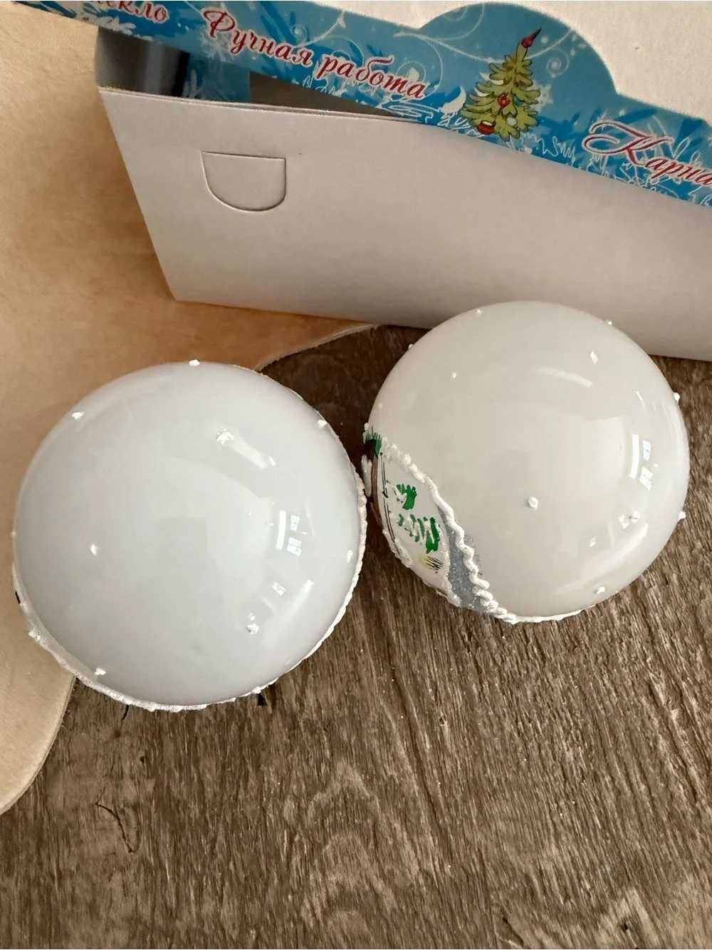 Vintage NIB Russian Glass Hand-painted Ornaments Set of 2